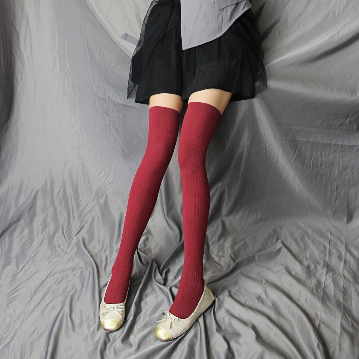 显瘦麻花竖条纹过膝袜安哥拉红色提花长筒袜日系秋款彩色大腿袜子