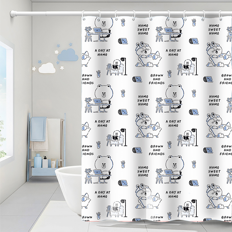 浴帘防水透明印花可爱干湿分离