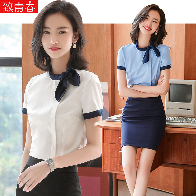 衬衫短袖前台美容师服务员工作服图片