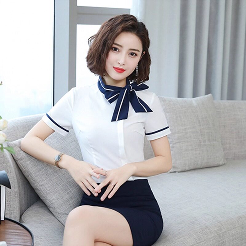 女神范白色空姐制服套裙服务员春夏足浴KTV桑拿美容师收银工作服