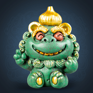 逗兽记青砂石中国风狮爷胜算在握彩金茶宠摆件家居办公室桌面装饰