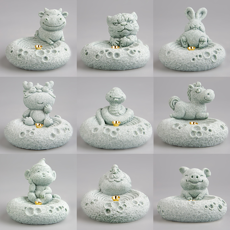 逗兽记青砂石摆件国潮桌面茶宠