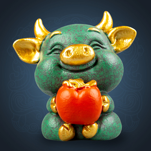 创意牛市大吉招财牛青砂石茶宠茶玩摆件中式精品家居桌面装饰送礼