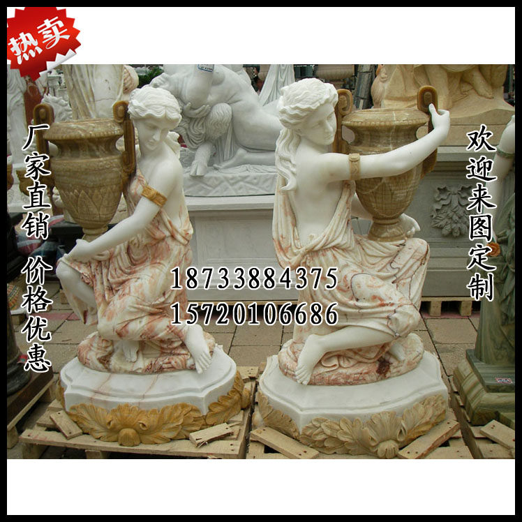 石雕汉白玉欧式花盆西方人物雕塑花盆装饰庭院装饰欧式女神摆件