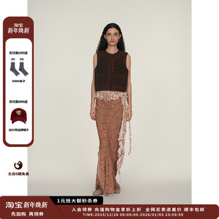 DUST 设计师品牌ICE 25PF后开衩印花长半裙JULY 现货