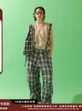 【现货】设计师品牌OIIORIRI 25SS 慵懒风格纹背带裤JULY
