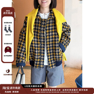 HAZE 设计师品牌AETHER 25AW设计感百搭藏青格子外套JULY 现货