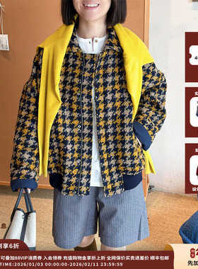 【现货】设计师品牌AETHER HAZE 25AW设计感百搭藏青格子外套JULY