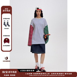 25SS针织领拼色宽松长袖 SENTENCE 设计师品牌SHORT T恤 现货