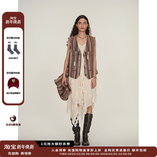 DUST 设计师品牌ICE 25PF色织亚麻竖条马甲JULY 现货