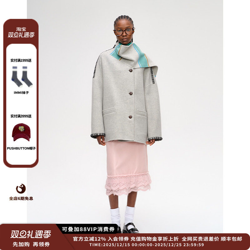 【新品】设计师品牌SHORT SENTENCE 25AW围巾领双面尼短大衣JULY