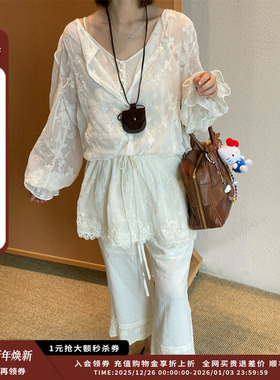 【现货】设计师品牌UHOOWU 25PF 蕾丝提花假两件长袖上衣JULY