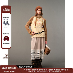 25AW 设计师品牌AUBRUINO 拼接蕾丝中长裙JULY 现货