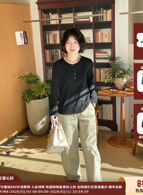 【现货】设计师品牌 WHM 26PS 垂坠罗纹亨利领长袖上衣