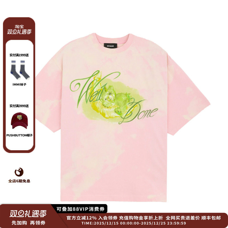 WE11DONE25AW粉红色油漆T恤JULY