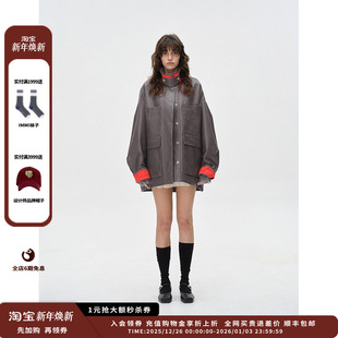 25PF 设计师品牌ASYUS 撞色皮外套JULY 现货