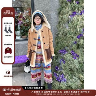 品牌IMMI25AW拼牛角皮袢皮毛一体连帽大衣MWEFWLCO1108A 现货