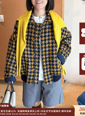 【现货】设计师品牌AETHER HAZE 25AW设计感百搭藏青格子外套JULY