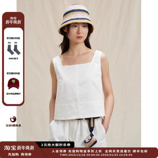 25SS水洗棉麻帆 设计师品牌WHM 布方领背心JULY 现货