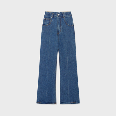 IMMI弹力牛仔高腰微喇七分中裤