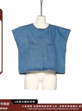 【现货】设计师品牌pushBUTTON 25PS现货尖头无袖牛仔上衣 JULY