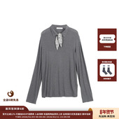 现货 设计师品牌 ASYUS 26PS 气质百搭丝巾领休闲T恤女长袖