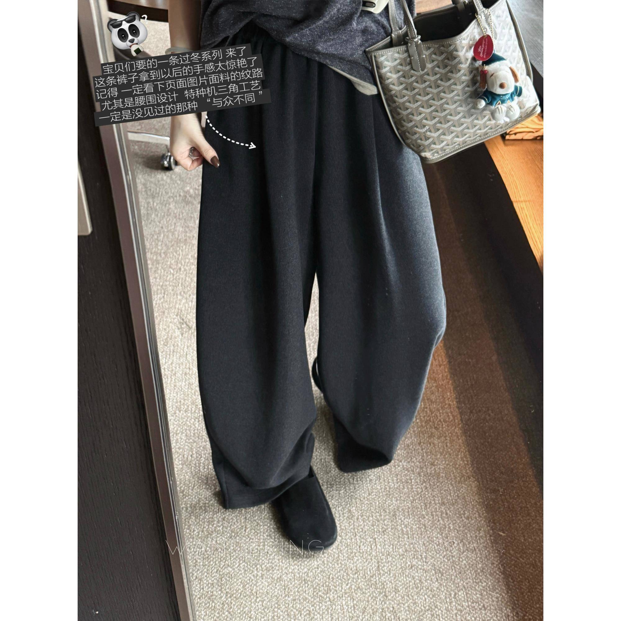 钱美西 480g醋酸羊毛双面细织 立裁弯刀阔腿裤女过冬弹力休闲长裤