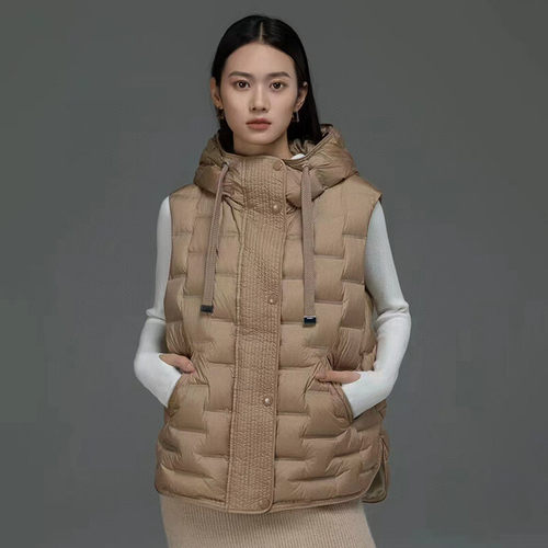 跨境秋冬新款轻薄款叠穿内搭连帽羽绒服女马甲背心宽松时尚外套潮