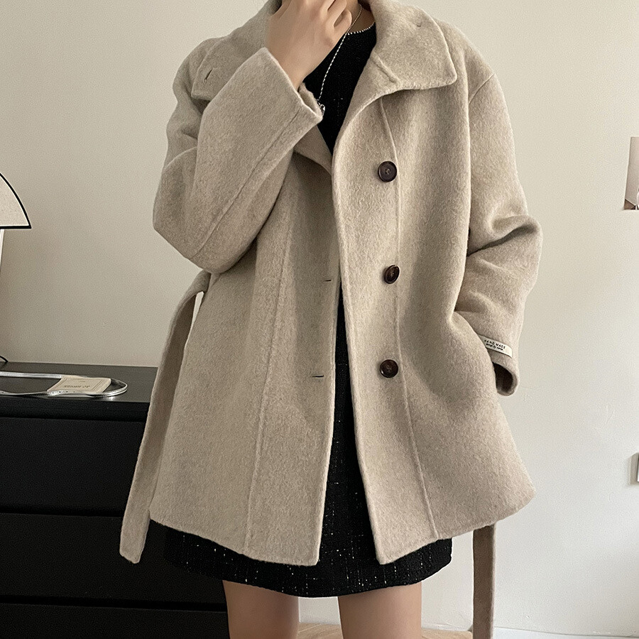 莉之绮立领羊毛双面呢大衣秋装新款宽松显瘦气质毛呢外套女240606