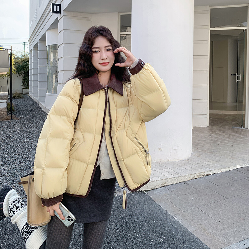 冬装新款 拼接巴恩风90鸭绒翻领羽绒服  2140 P335 K488