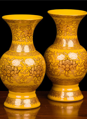 陶瓷无字花瓶佛堂供具真金富贵