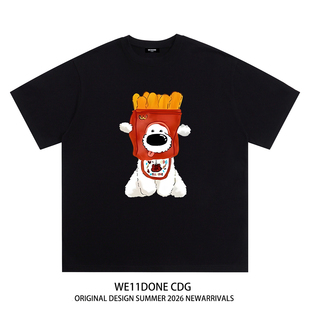 T恤男女 潮牌WELLDONE小狗印花重磅宽松纯棉短袖 WE11DONE CDG美式