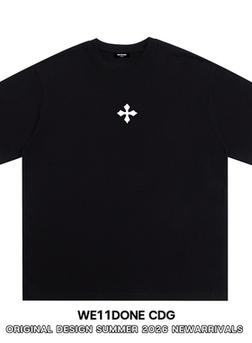 WE11DONE CDG王嘉尔同款十字架印花男女情侣重磅纯棉宽松短袖T恤