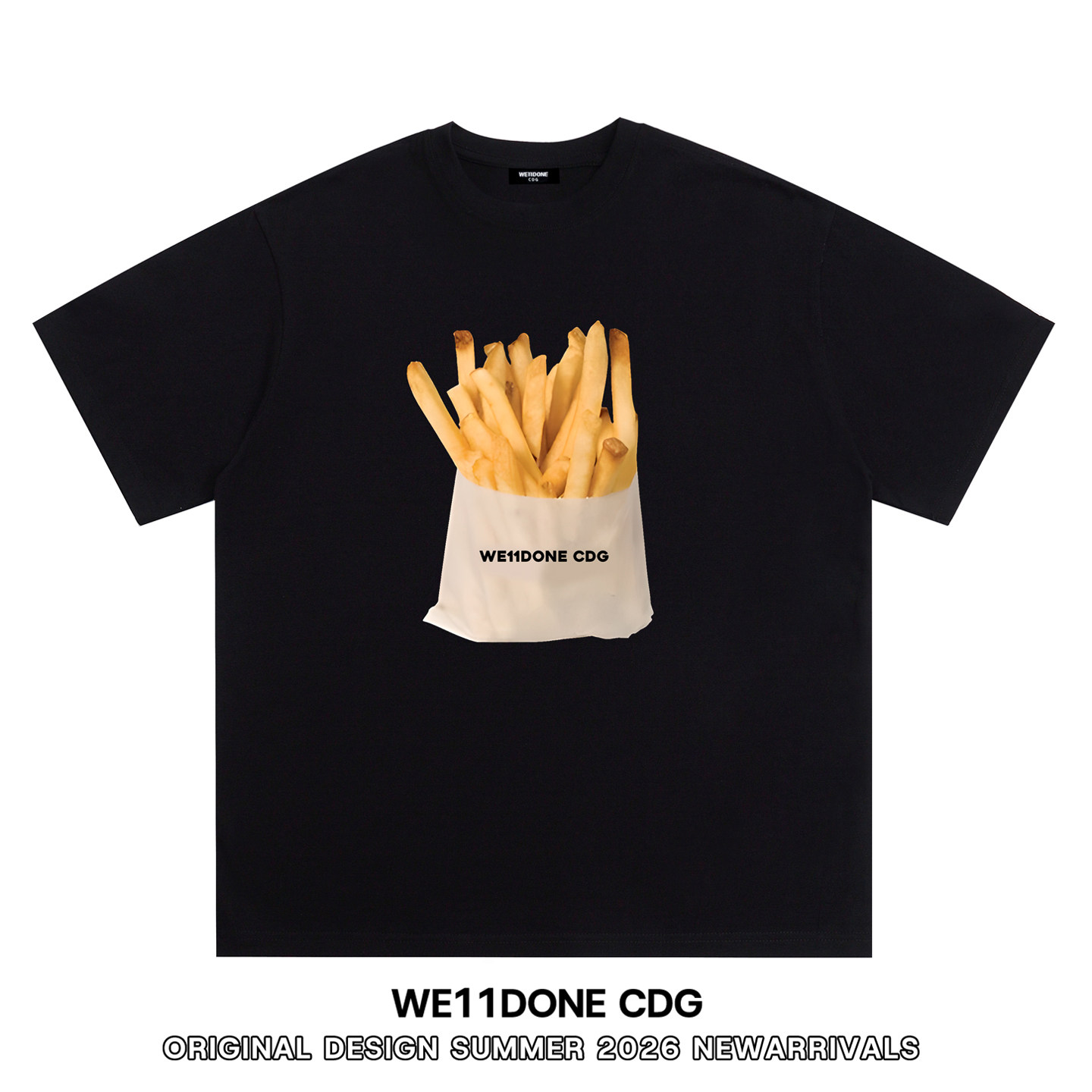 WE11DONE CDG美式潮牌WELLDONE薯条印花重磅宽松纯棉短袖T恤男女