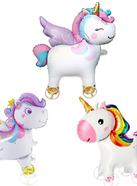 网红会走路卡通带轮独角兽气球生日派对六一儿童拍照道具装饰玩具