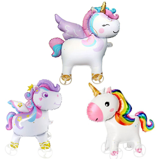 网红会走路卡通带轮独角兽气球生日派对六一儿童拍照道具装饰玩具