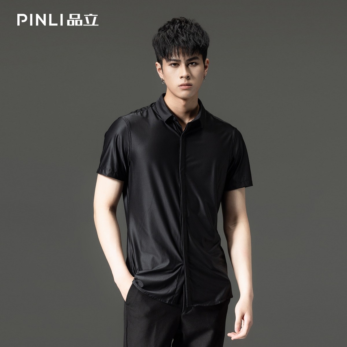 PINLI品立修身纯色商务短袖衬衫图片