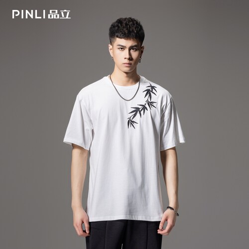 PINLI品立中国风男贴布绣短袖T恤