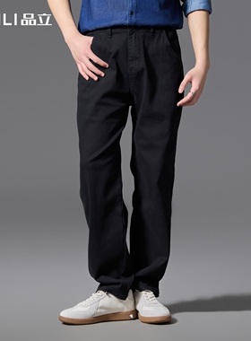PINLI品立2025秋季新款黑色休闲直筒牛仔长裤百搭男士GD251116015