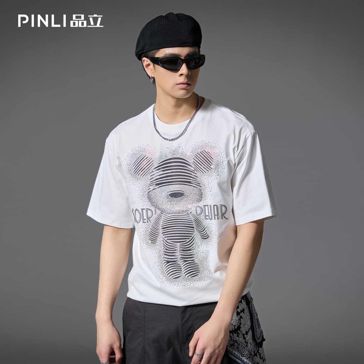 品立小熊烫钻短袖T恤潮牌百搭