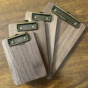 黑胡桃实木夹板餐厅展示菜单夹A4吧台点单夹文件高档画板可印LOGO