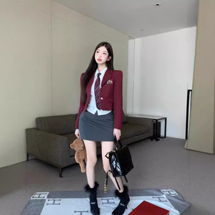 jk制服高冷御姐学院风连衣裙子秋冬季女装高级感韩剧小香风三件套