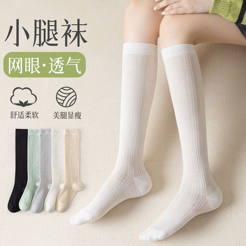小腿袜子女长筒袜纯棉网眼透气薄