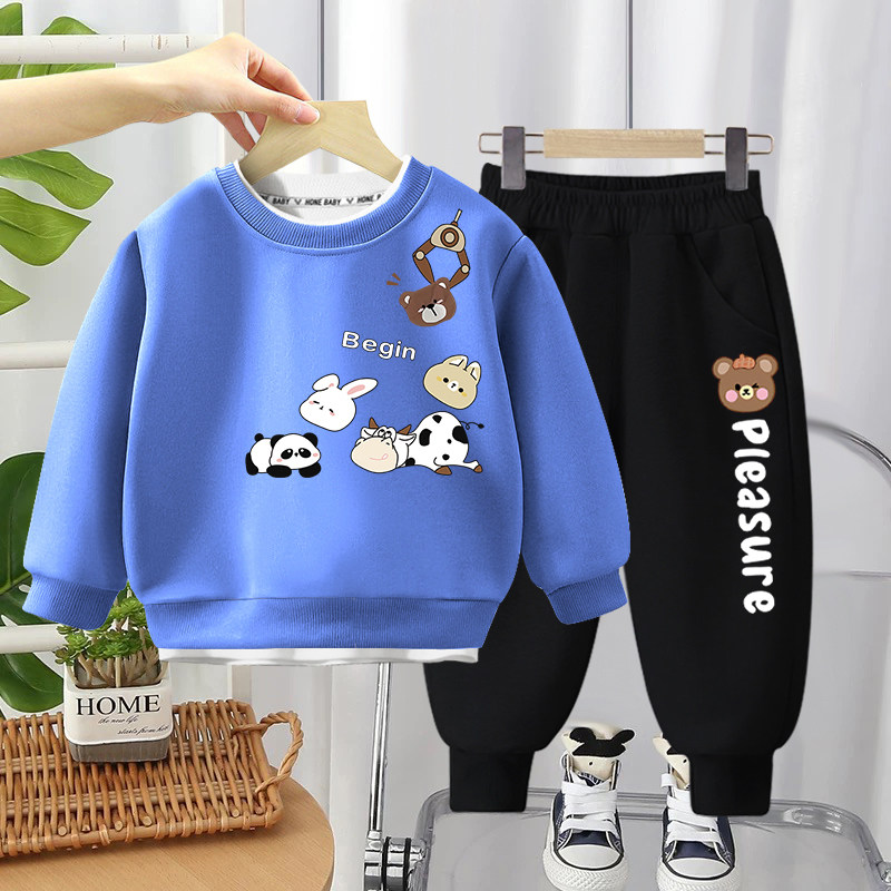 男童套装春秋款中小童装男孩衣服休闲宽松上衣儿童卫衣假两件华棉