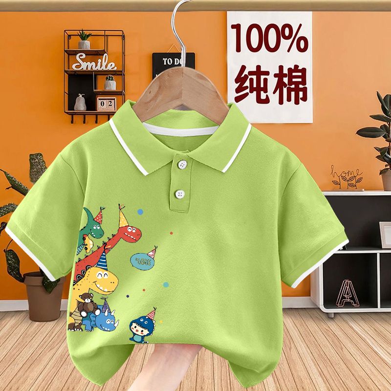 新款短袖polo衫中大男女童装2025夏学生校服帅气卡通t恤纯棉上衣