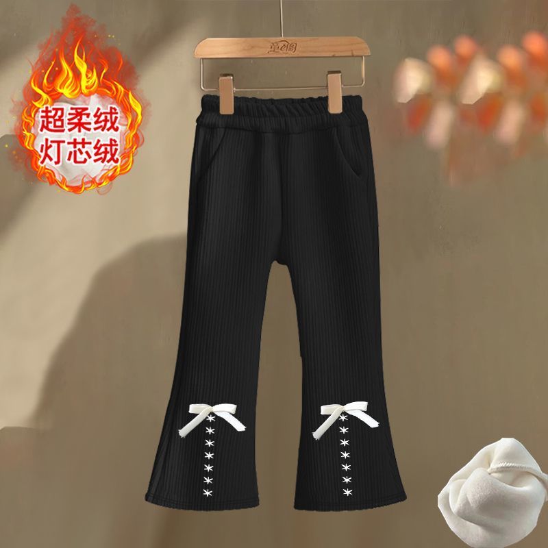 女童加绒喇叭裤秋冬季2025新款加厚冬款女宝宝儿童冬装一体绒裤子