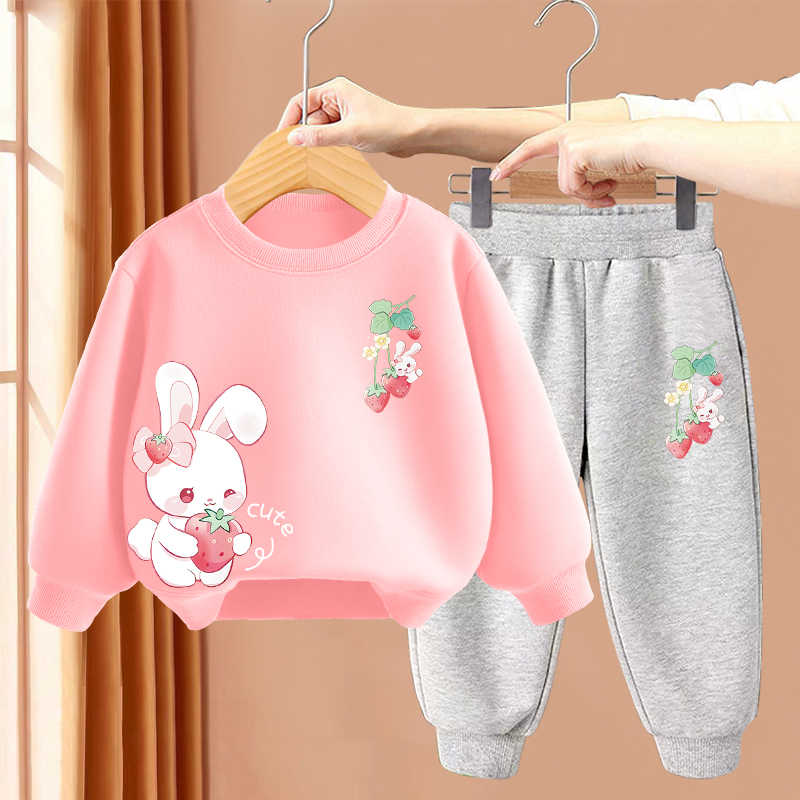 女童春季圆领卫衣套装2024新款中大儿童可爱童装女孩运动春秋装潮