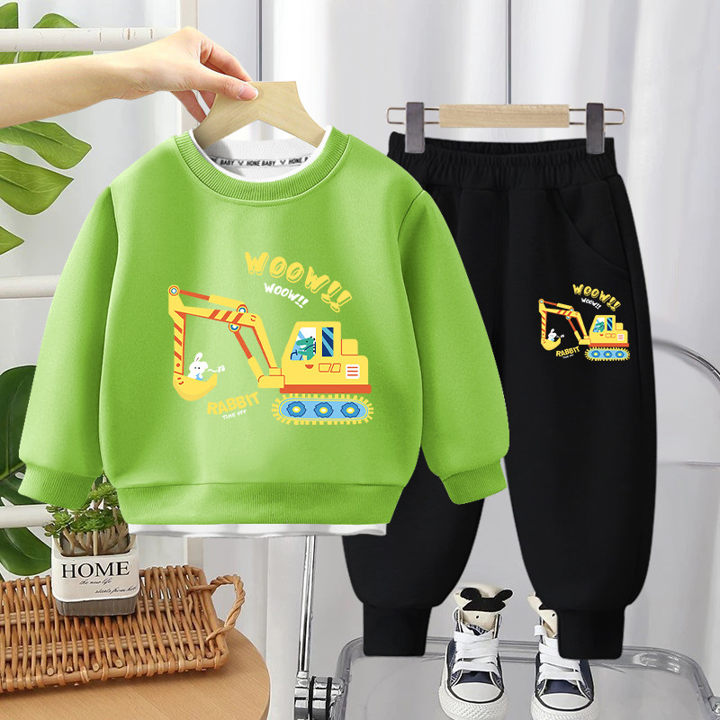 男童秋装套装2025新款华棉假两件卫衣卫裤运动春秋男孩儿童两件套