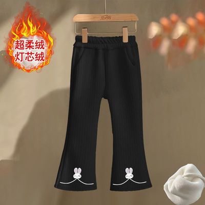 女童加绒裤子秋冬儿童加厚灯芯绒喇叭裤2025新款女中童秋冬微喇裤