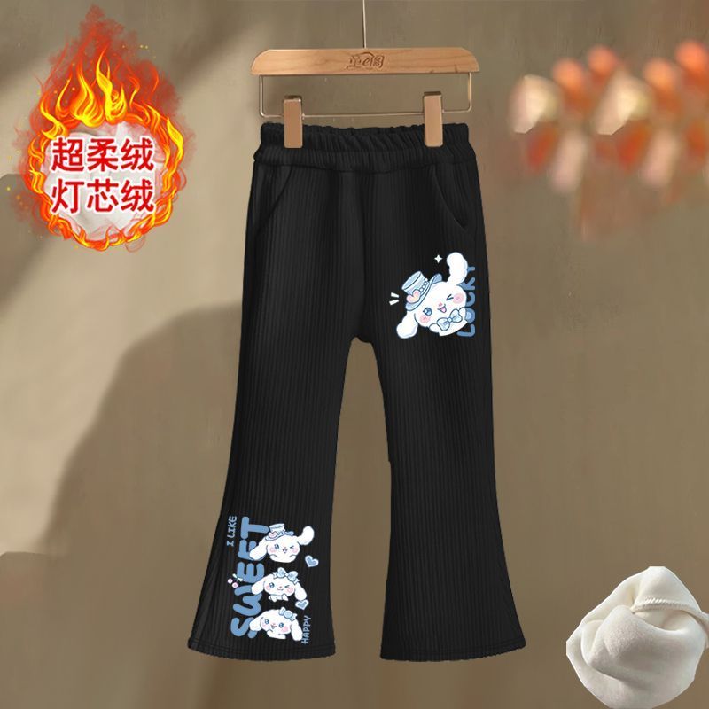 女童加绒喇叭裤秋冬款2025新款儿童裤子女宝宝加厚保暖冬装微喇裤